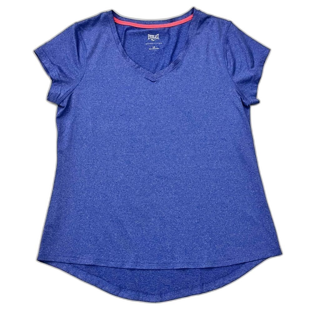 Everlast Blue Top V-Neck T-shirt Women's Polyester + Spandex Short Sleeve Tee